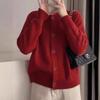Autumn and winter new solid color versatile soft waxy love buckle knitted cardigan women's fashion sweater jacket