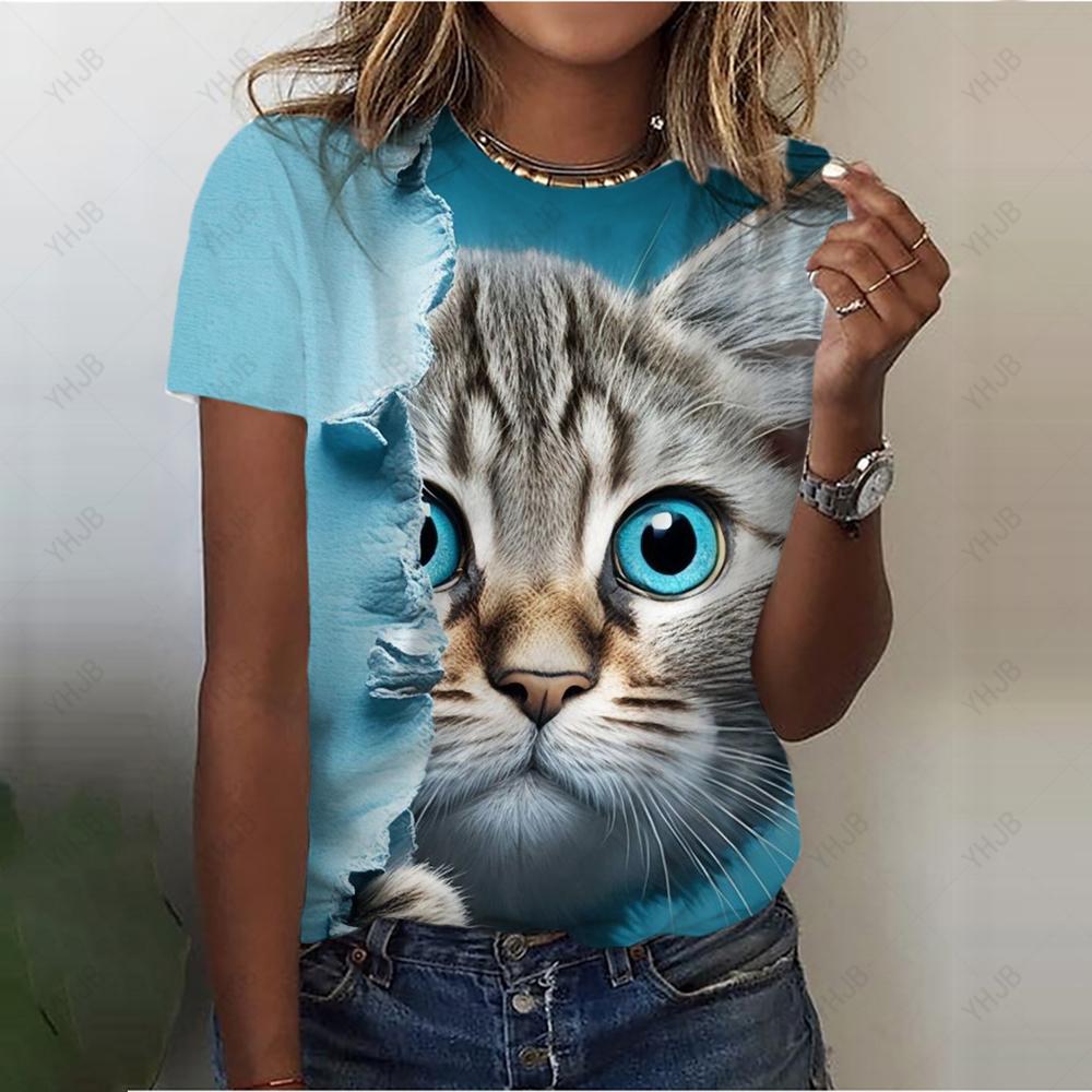 

Модная женская футболка с 3D принтом «Милый кот» для девочек, летние топы и футболки унисекс в стиле Харадзюку с круглым вырезом и короткими рукавами