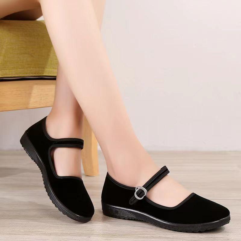 New cloth shoes women's shoes medium and single generation shoes softsoled work shoes hotel shoes nonslip black velvet shoes