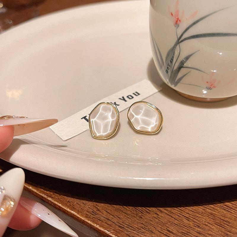 Korean Style Irregular Geometric Earrings for Women - High-End Water Ripple Design