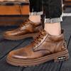 Casual Comfortable Men Footwear Leather Stylish Mens Leisure Boots 2024 Luxury Ankle Boots Lace-Up Warm Plush Fur Winter Boots