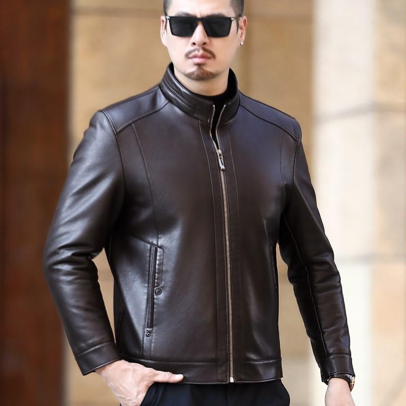 

Middle-aged and Elderly Men s Fur All-in-one Genuine Leather Jacket Plus Velvet Thickened Fur Stand-up Collar Jacket Winter M