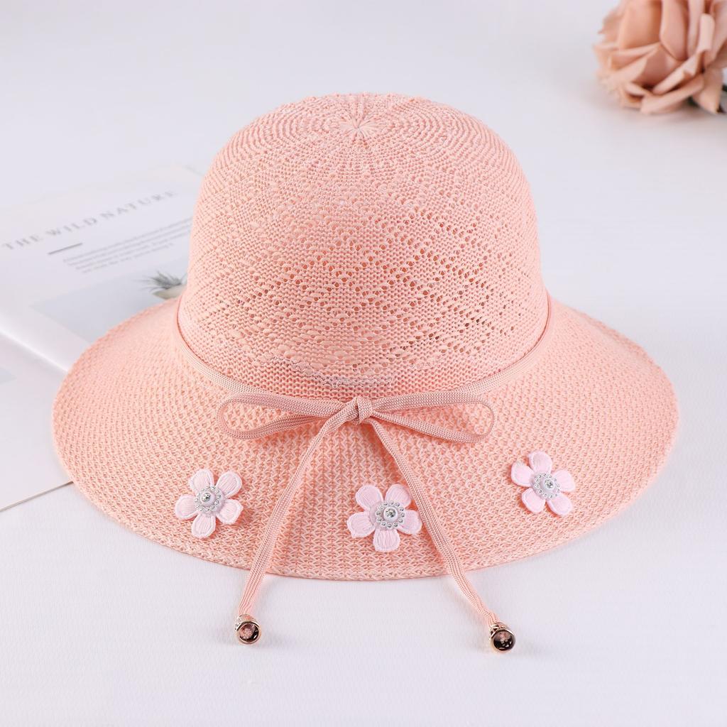 Summer New Women's Knitted Sun Hat Sunshade Hat Breathable Travel Flower Mom Fisherman Hat