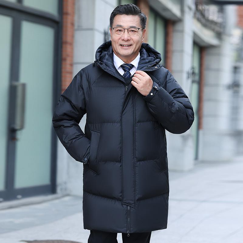 New White Duck Down Middle-aged and Elderly Down Jacket Men's Dad Hooded Medium and Long Top