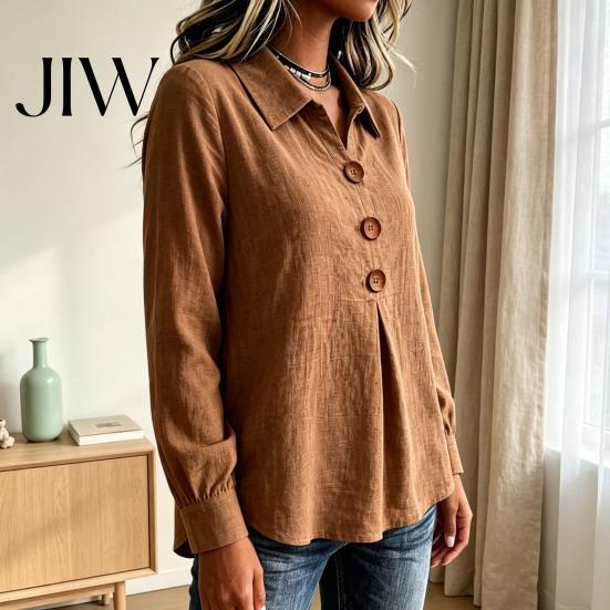 Leichte Atmungsaktive Oberteile Damen Knopfleiste Hemdbluse, Langarm V-Ausschnitt Locker Fließend Knitterarm Plus Size Sommerblusen Tunika
