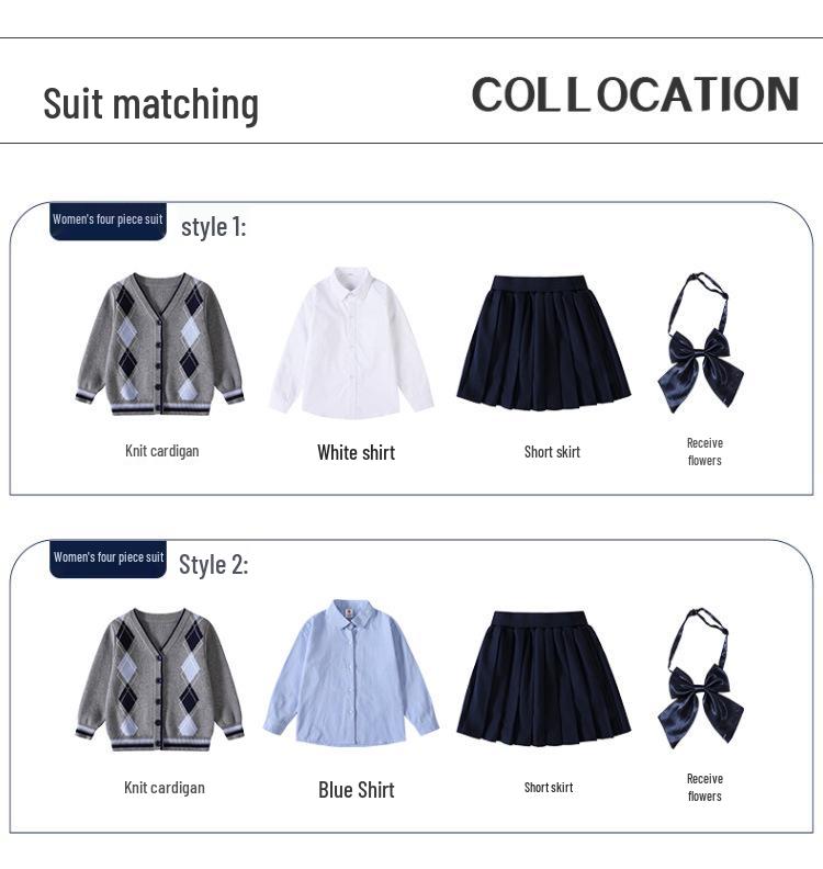 Britský styl Pletený třídílný set školní uniformy pro mateřské a základní školy - Jaro, Podzim a Zima