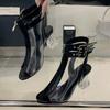 Fashion Punk Zip Design Brand Modern Boots Women Transparent PVC Ankle Strap Buckle Summer Boots Super-high Heel Slingback Ankle Boots