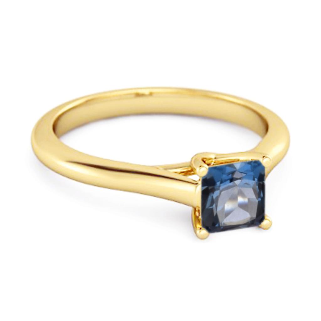 Solitaire Square Cut London Blue Topaz 925 Sterling Silver Gold Vermeil Promise Ring
