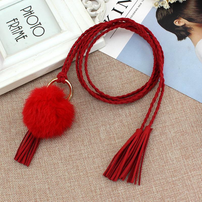 Women's korean style dress - ethnic style tassel pom-pom thin waist chain - girls' braided waist cord