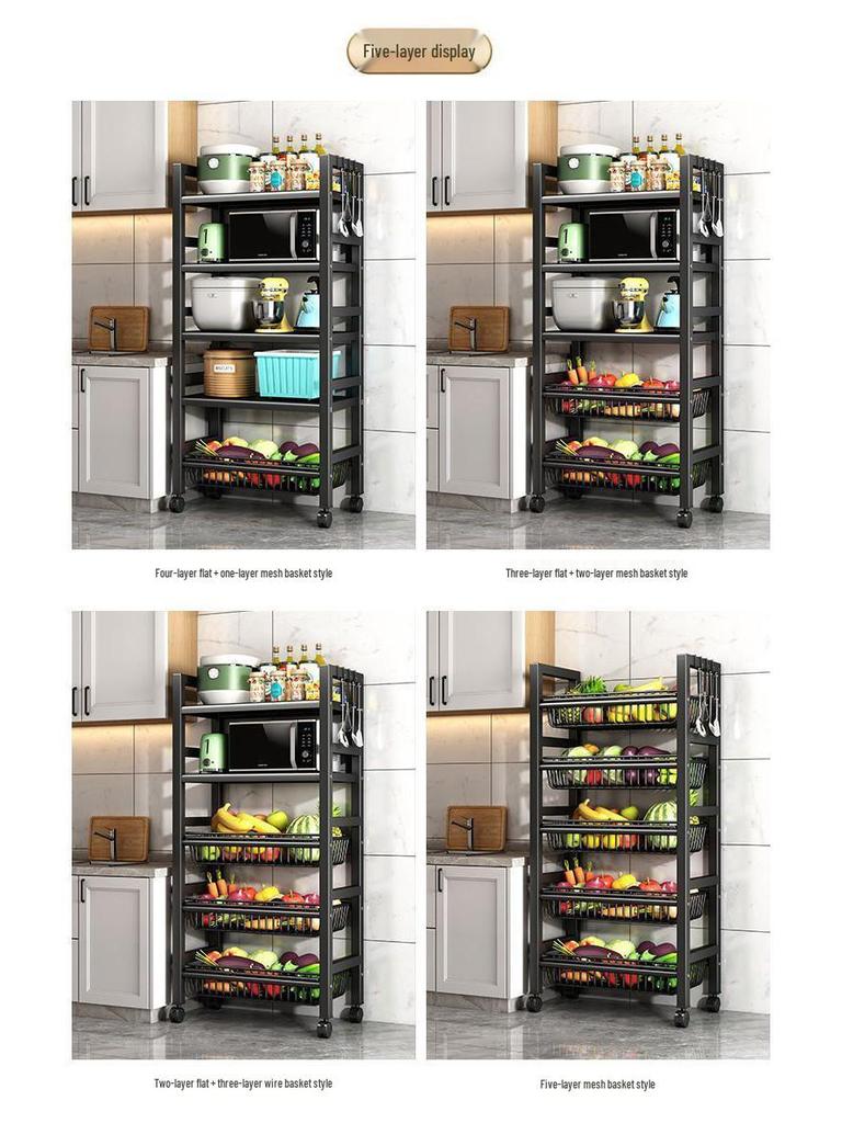 Multi-Layer Kitchen Rack: Extra Thick Microwave, Fruit & Veggie Storage with Wire Baskets & Rollers