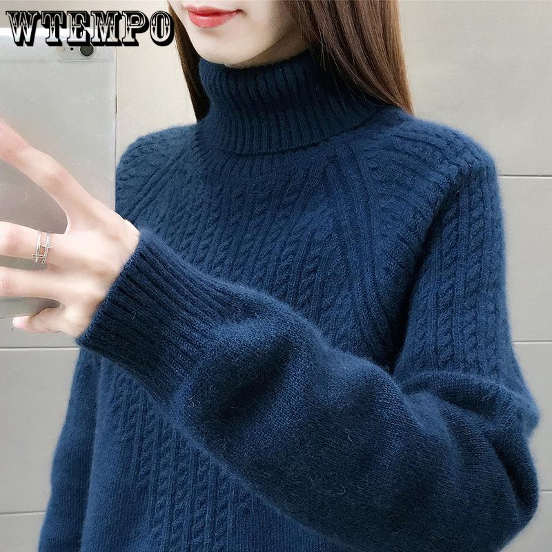 High Neck Pullover Sweater for Women Autumn and Winter Solid Color Thick Knit Base Sweater