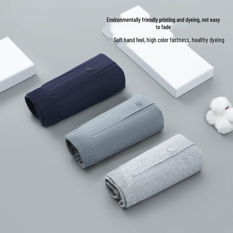 Yiershuang Men's 100% Cotton Loose Boxer Briefs (3-Pack)