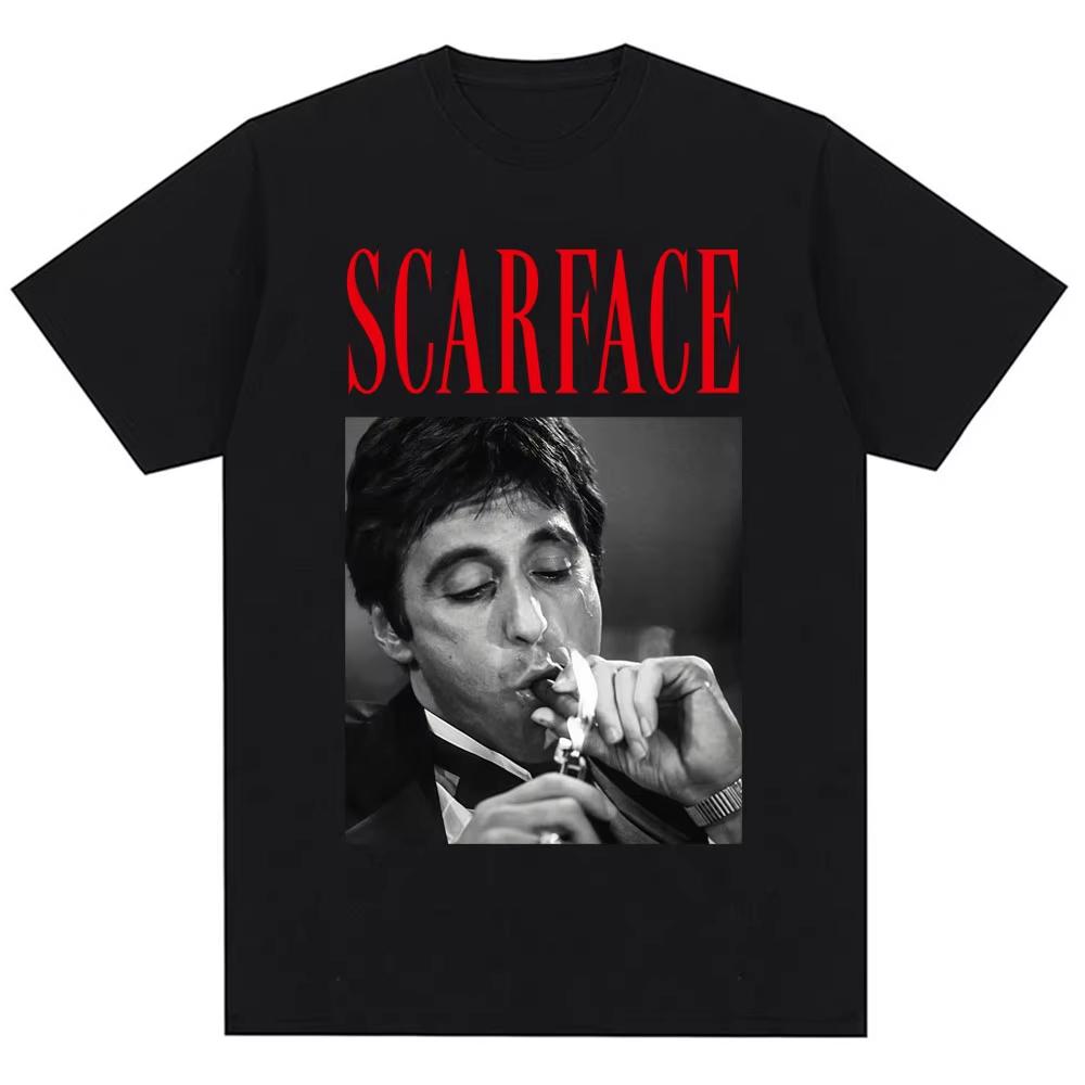 Film Gangster Scarface Al Pacino T-shirts Herrar Damer Mode Vintage T-shirts Överdimensionerad Bomull Casual T-shirt