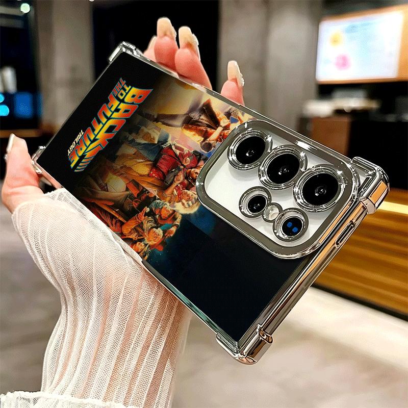 Back To The Future Plating Phone Case For Samsung Galaxy S24 S25 FE S26 Edge S23 Ultra S22 S21 Plus S20 Anti-Fall Airabag Cover