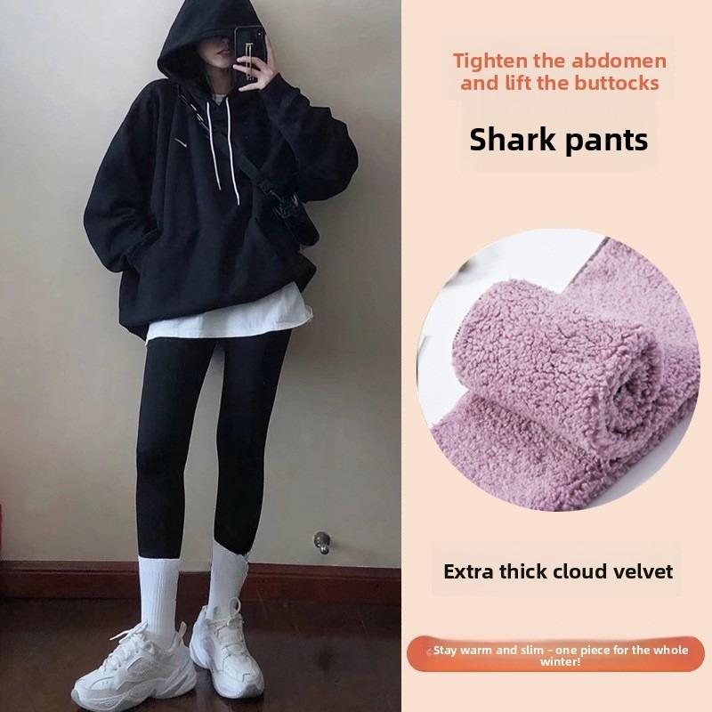 Extra Thick Cloud Fleece Shark Pants Leggings for Women Wearing Outside, Winter Plus Fleece Thick Pants Stretch Slimming Yoga Pants
