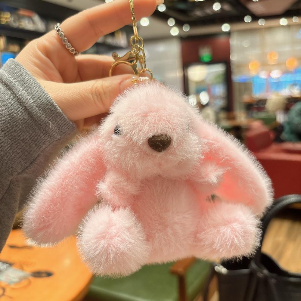 

Bag Charms Rabbit Plush Pendant Fluffy Soft Metal Ring Rabbit Fur Keychains Decoration Horse Doll Rabbit Plush Key Ring Handbag розовый