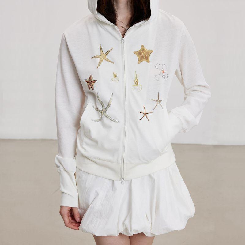 

Счастливая Морская Звезда Thelight Новая Одежда с Защитой от Солнца Худи Весна и Лето Кондиционирующая Верхняя Одежда Худи-кардиган с Капюшоном Принт Худи Женская White L