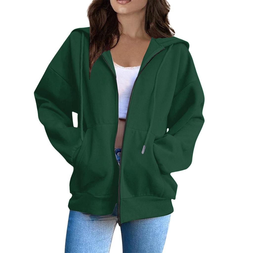 Women's Oversized Zip Up Hoodie Jacket with Pockets, Casual Long Sleeve Drawstring Hooded Sweatshirt for Fall Winter