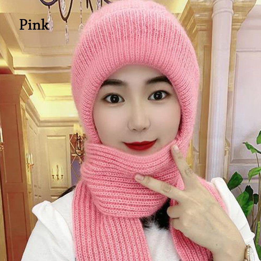 Women Windproof Thick Knitted Hat Hat Scarf Set Neck Warmer Beanies Cap