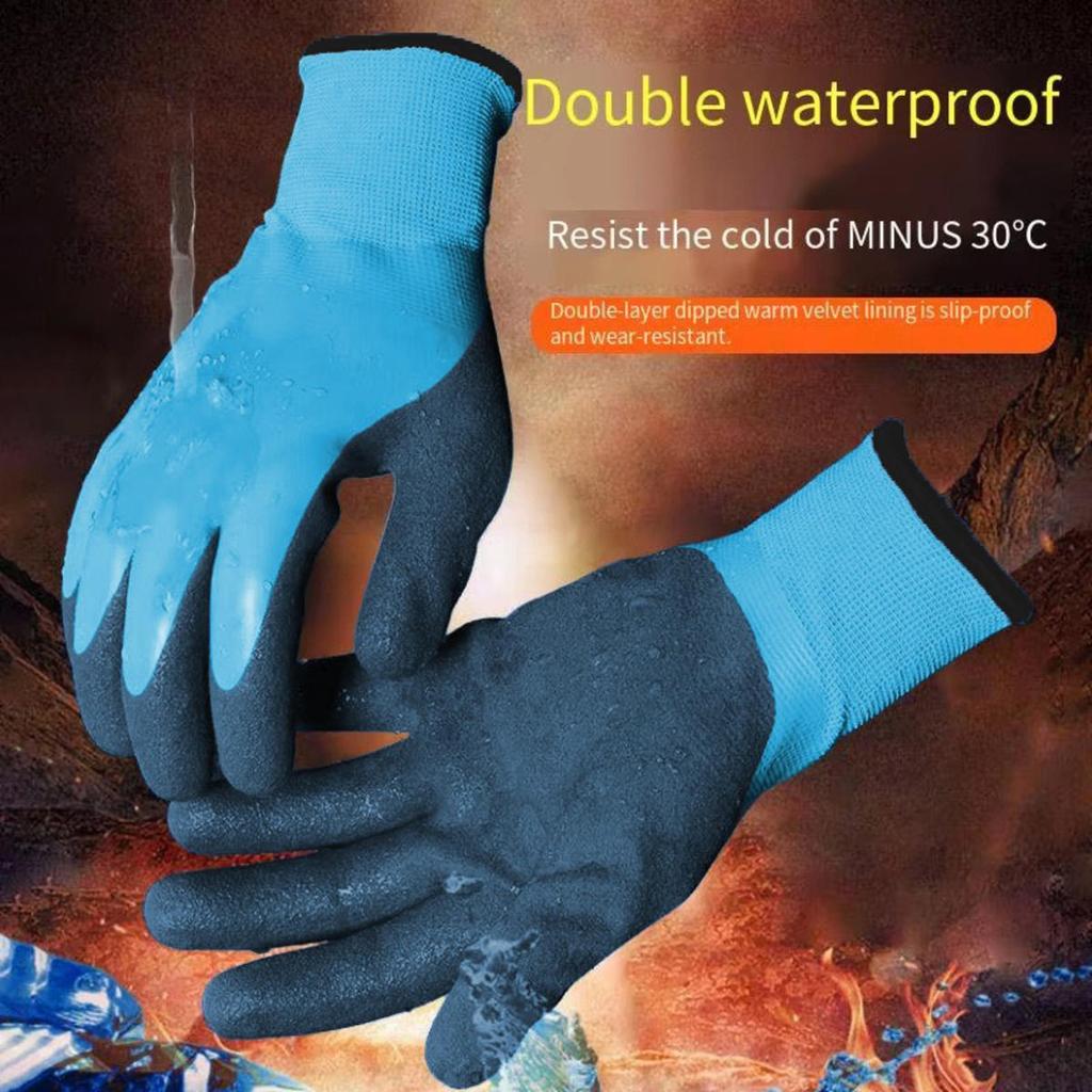 1Pair Winter Waterproof Work Safety Thermal Gloves Anti-Slip Grip Garden Gloves for Worker Builder Hands Protection