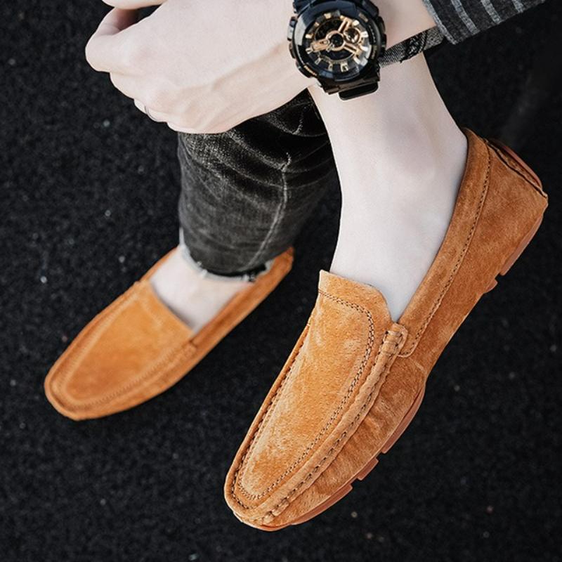 Fashion Handmade Men's Loafers Slip On Casual Shoes Summer New Breathable Sneakers Shallow Dress Shoes Plus Size Suede Leather Men Shoes