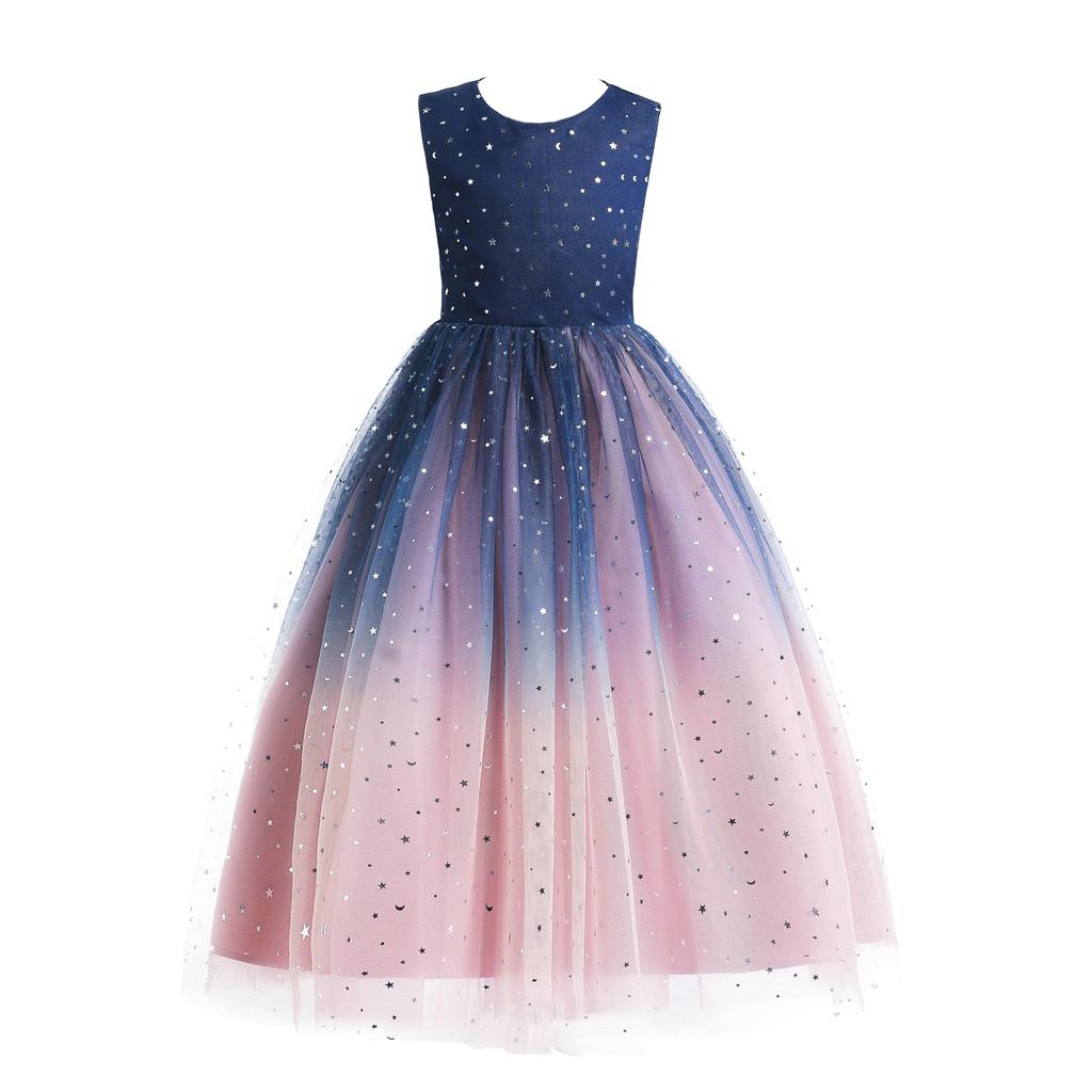 Weileenice Size Long Dress with Gradient Perfect for and Formal Stylish Tulle Dress with Navy Pink, 140, Girls' Sequins, Weddings, Birthdays,