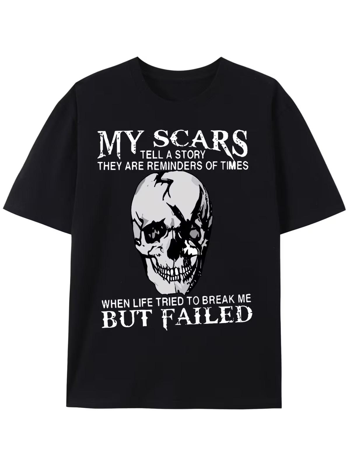 Trendy Skull & Slogan Pattern Print Men s T-shirt, Graphic Tee Men s Summer Clot L