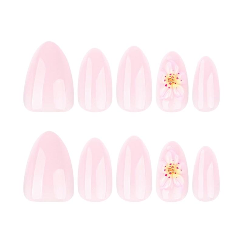 24PC 3D Artificial Nail Plastic Reusable Press On Nail Floral Design Comfortable Nail Stickers For Everyday Fashion Styles