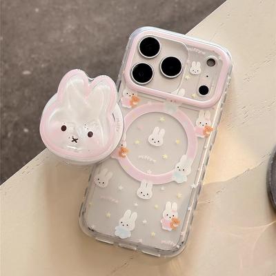 Korean INS Star Rabbit Magnetic Stand Phone Case for iPhone 17promax 13 14 15 16 17Pro Max Holder Cute Cover for Magsafe Case