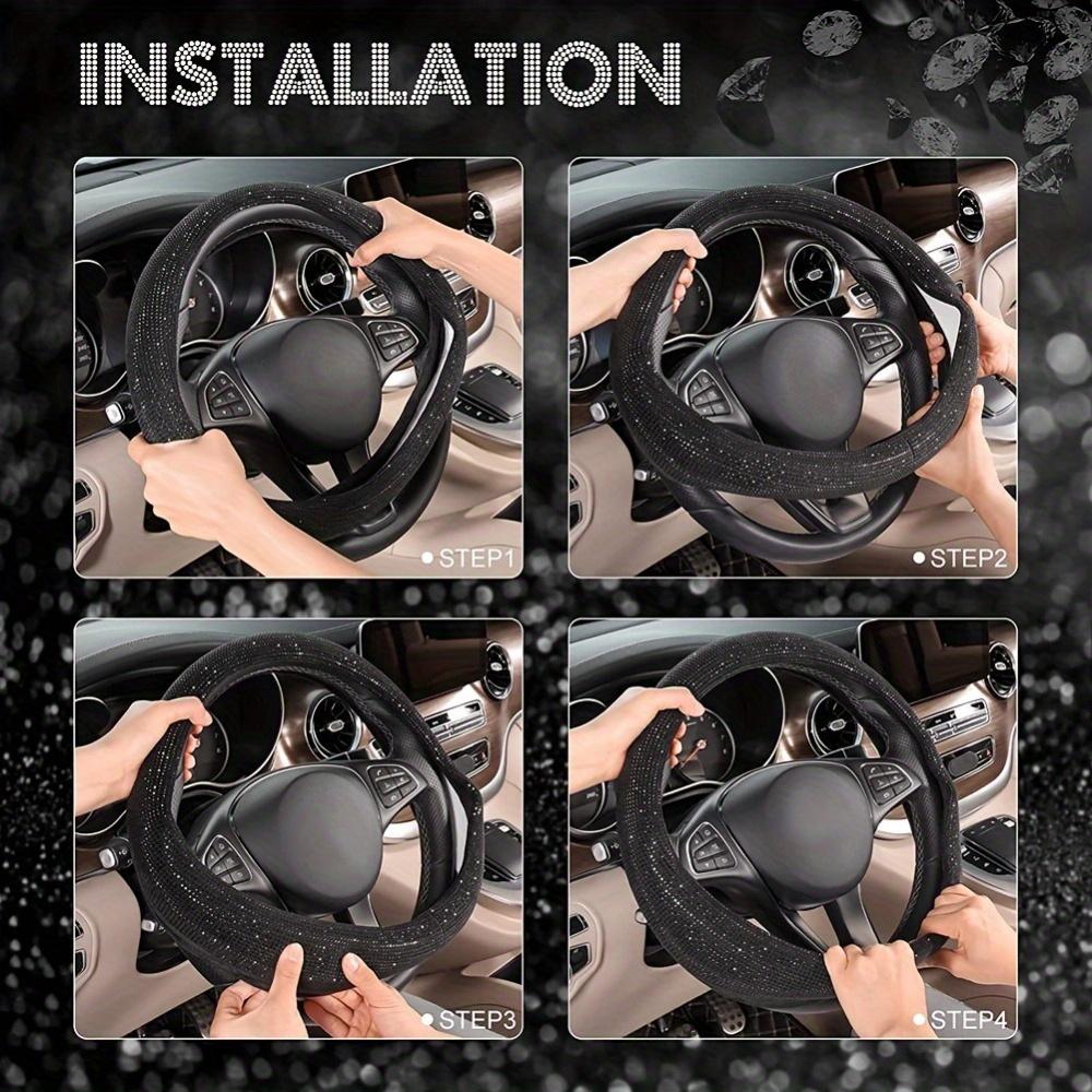 1pc Car Rhinestones Steering Wheel Cover With Crystal Artificial Diamond Sparkling Car Steering Wheel Protector