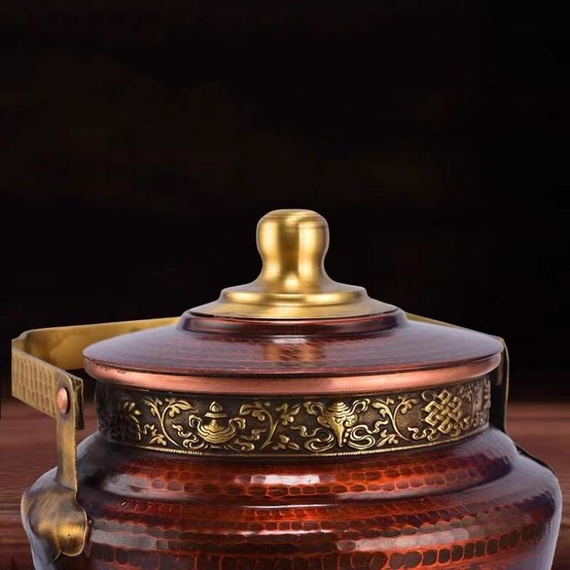 Tibetan-Style Eight Auspicious Copper Hand-Hammered Water Kettle Thickened Handle Home Use Water Offering Kettle Butter Tea Pot