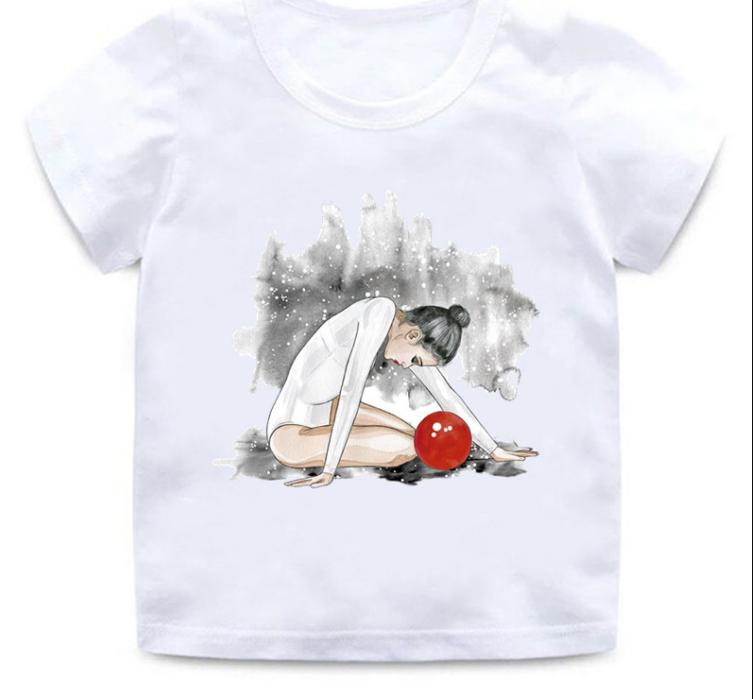 Children's Gymnastics Dancer Printed Summer Fashion Cute Casual Short Sleeve Children's Top