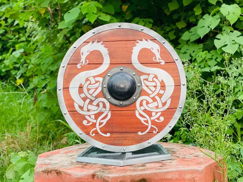 Viking Dragon Wood Shield: Norse Warrior Decor, LARP Prop
