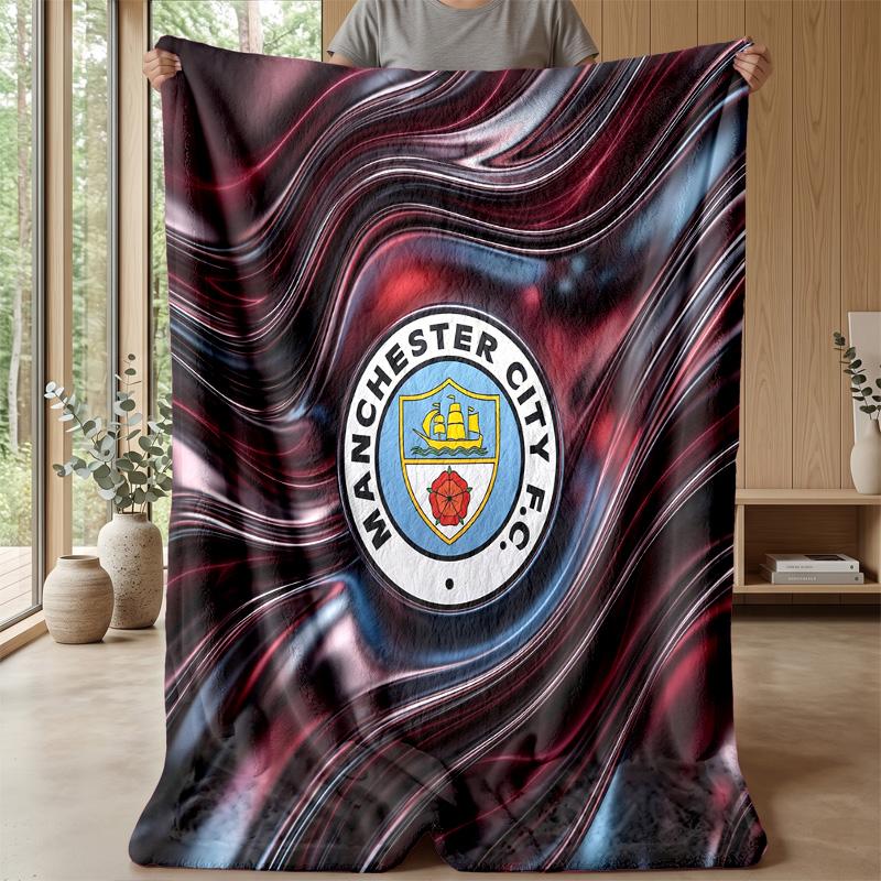 Manchester City Theme Blanket Soft Flannel Blanket Plush Throw Blanket Cozy Sofa Bed Blanket for Home Decor
