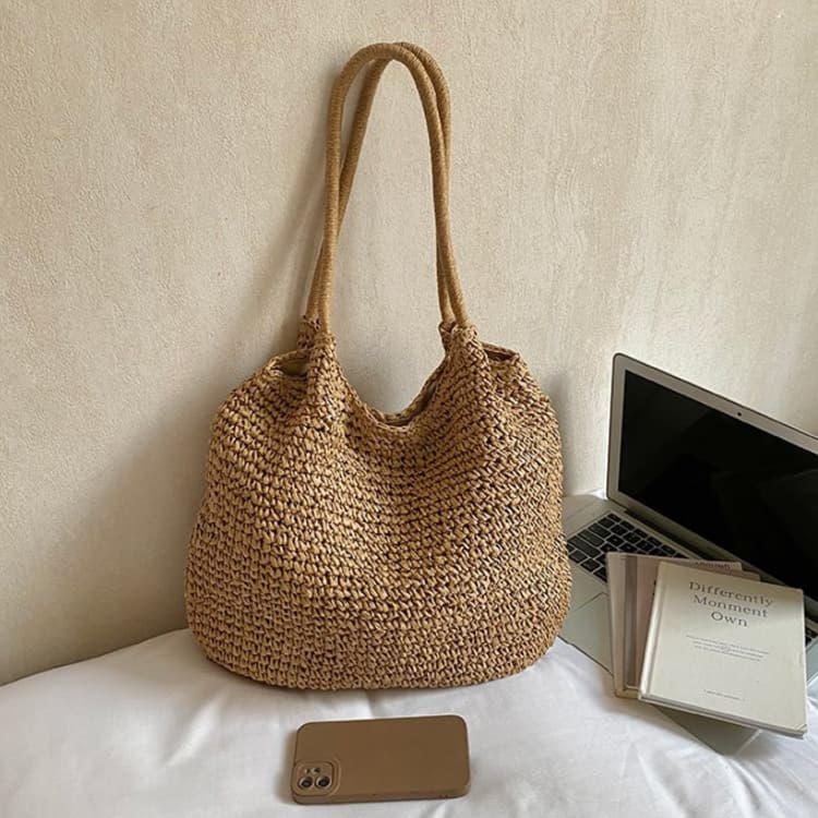 Плетеная большая сумка-тоут женская сумка через плечо