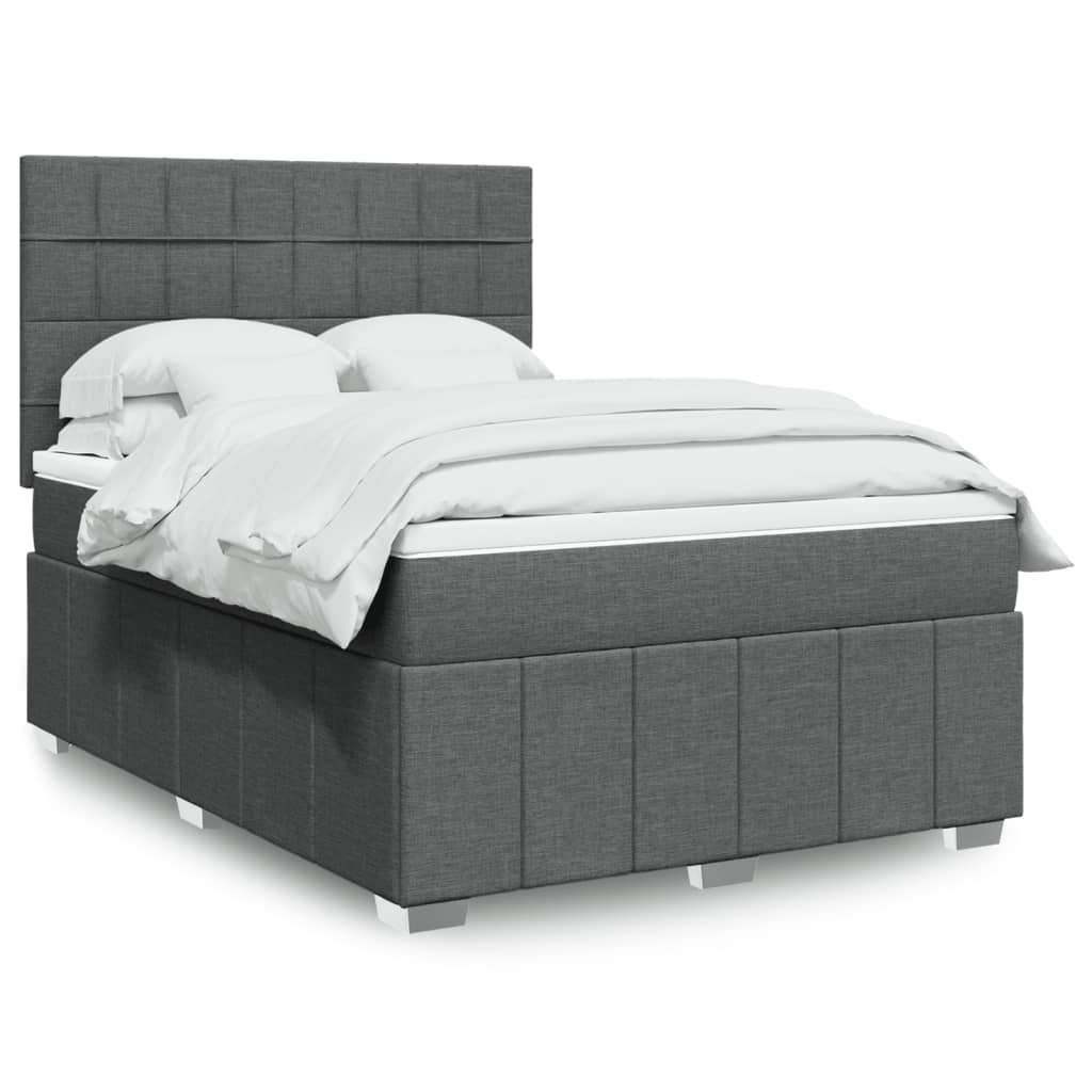 Box Spring Bed with Mattress Dark Grey 140 X 190 Cm Fabric