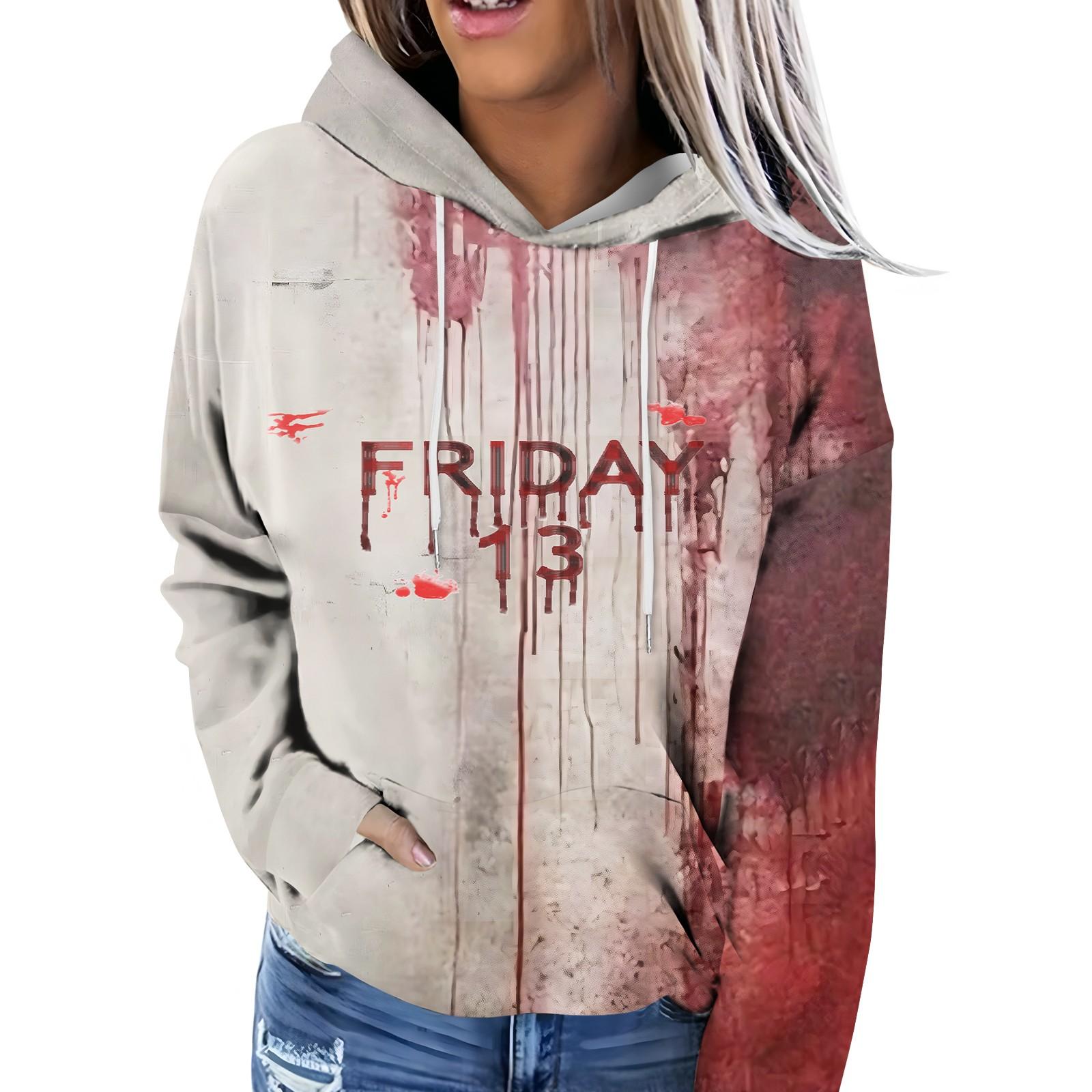 

Женская модная повседневная толстовка с капюшоном и длинным рукавом с принтом на Хэллоуин S винный