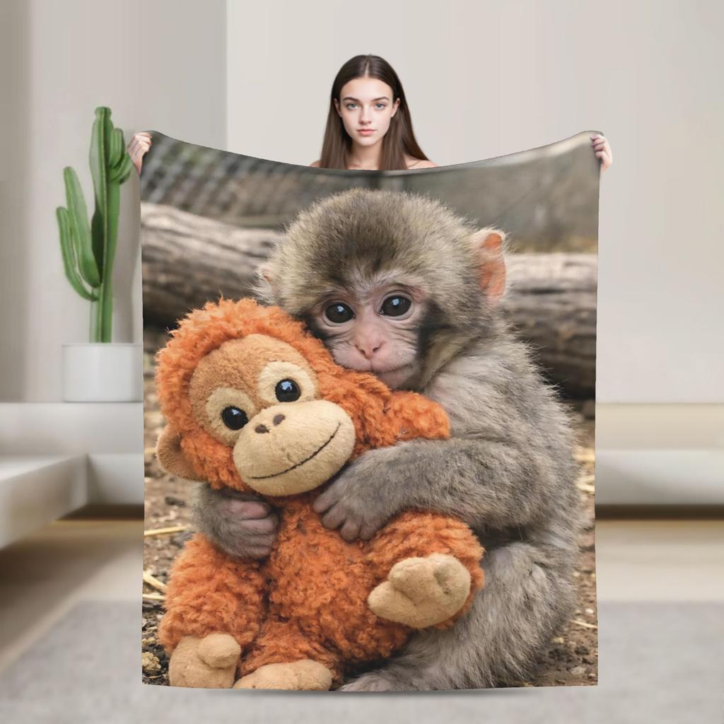 Funny Monkey Cartoon Accessories Fashion Blanket Warm Cozy Fluffy  Throw Fashion Blankets for Bed es Multi-size Throws And Fashion Blankets