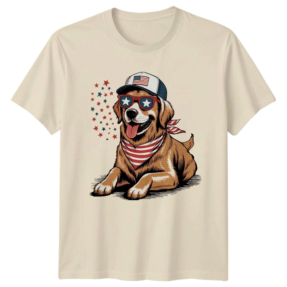 Golden Retriever Patriotic Dogs Animals Mens Womens Graphic Tee US Flag S