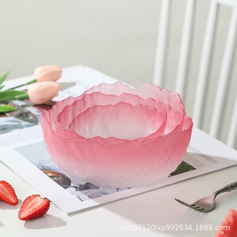 Transparent Tempered Galss Bowl Set Tableware Gradient Color Fruit Salad Dessert Bowl Home Living Room Breakfast Bowl