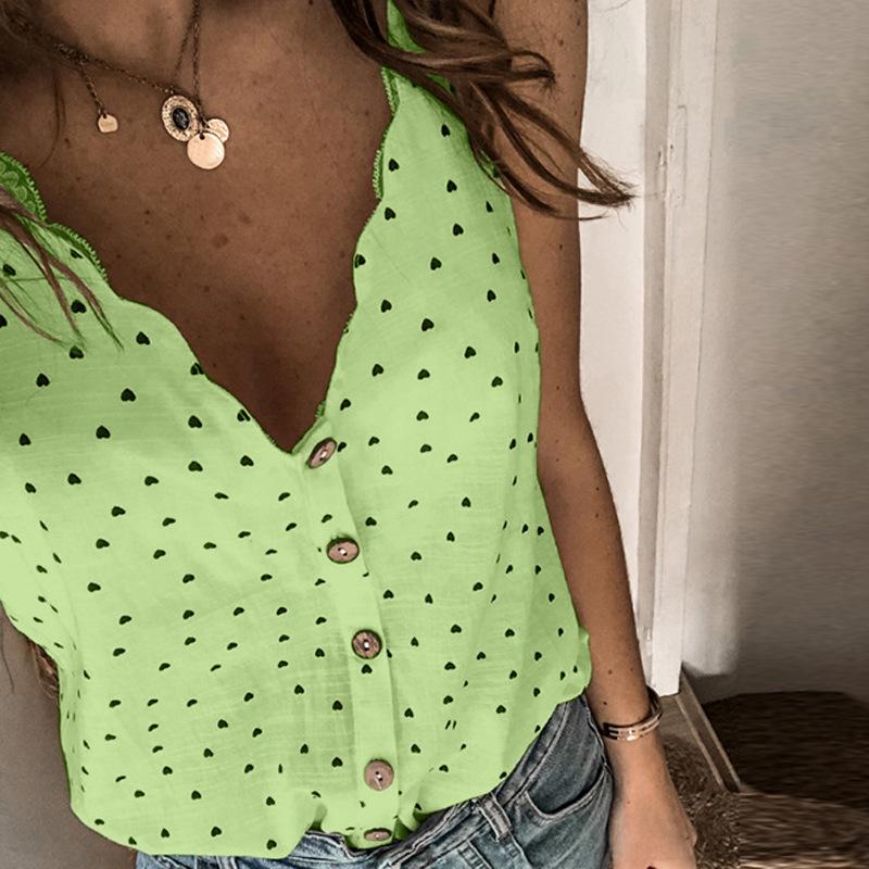 

Женская сексуальная футболка с принтом пуговиц и V-образным вырезом XXXL зелёный