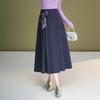 Autumn Silk Scarf Bow A-Line Pleated Skirt for Women