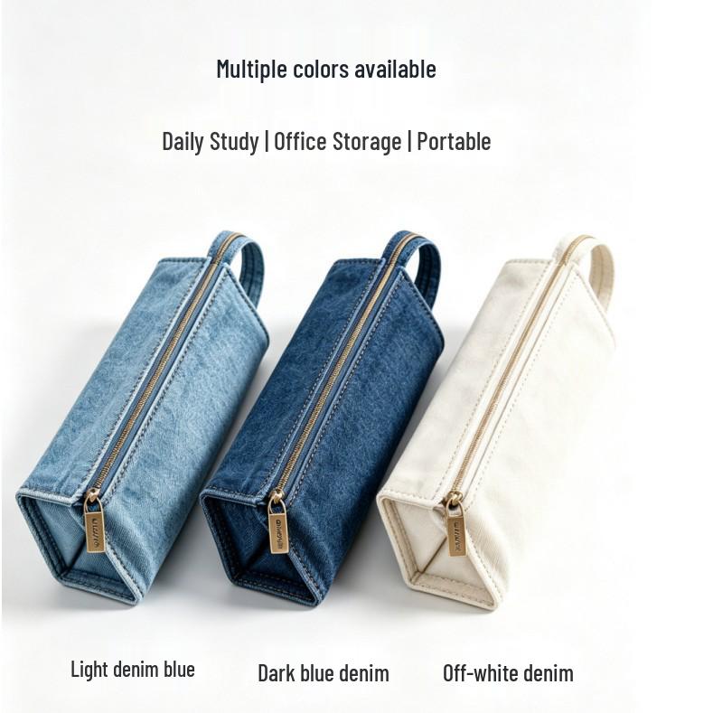 Large Capacity Cross-border Denim Pencil Case with Handle