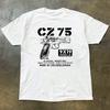 Retro CZ75 Pistol Print Prints Men Clothes Fashion T-Shirts Streetwear 100% Cotton Loose Tops Breathable Tee Military Enthusiast