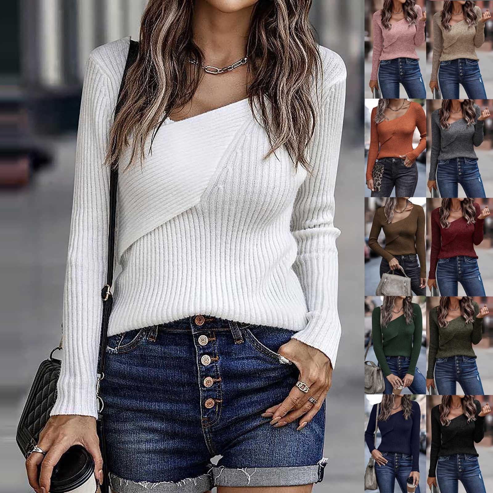 

Женская мода осень-зима сплошной цвет с длинным рукавом с низким вырезом нерегулярный сексуальный свитер