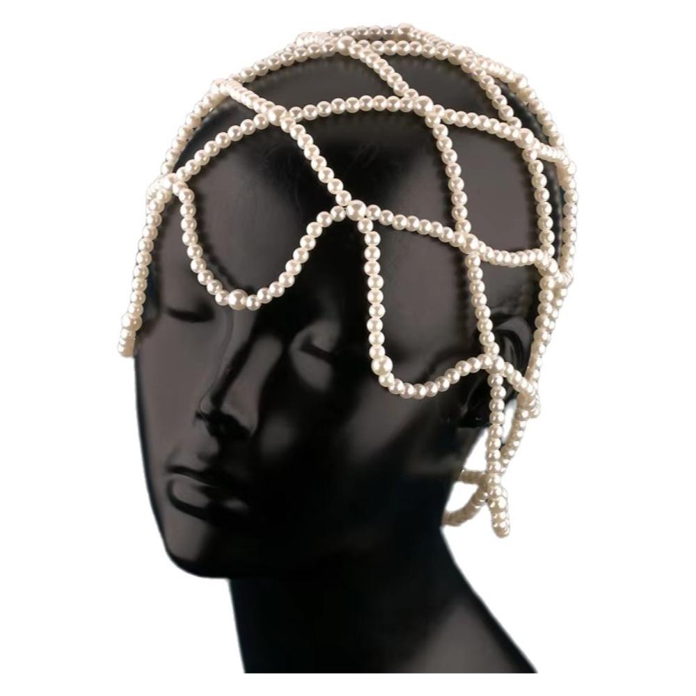 

Pearls Weave Mesh Hair Accessories Hand-Made Pearl Headpiece Wedding Accessories белый