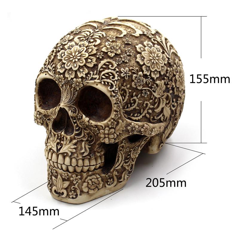 Flower Skull Figurine Decoration Halloween 3D Head Collectible Skeleton Display Lifelike Skull Day of the Dead Ornament