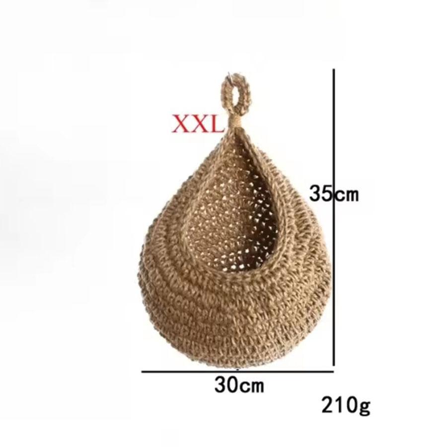 An der Wand befestigter Gemüsekorb, Obst- und sonstiger Korb, natürlicher geflochtener Aufbewahrungskorb, Küchenaufbewahrung, Heimdekoration