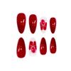 Red Glitter Pearl Flower Almond Shaped Wearable Nails