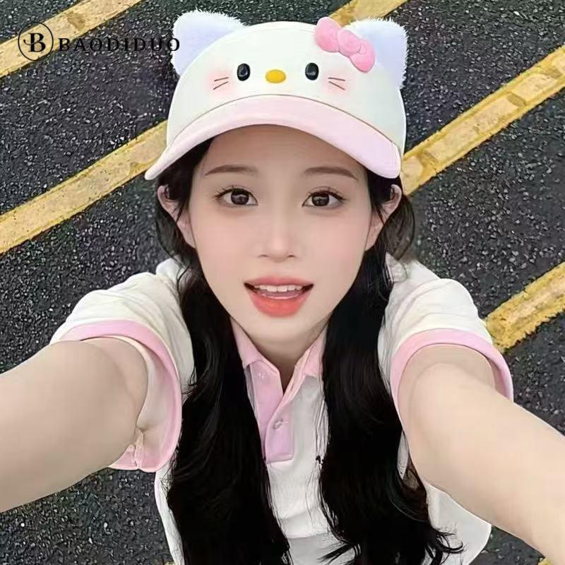 Baseball Cap Cycling Sunshade Net Cat Kt Cute Big Sunscreen Student Ki Brim Empty Top Hat Red Ytthello Summer